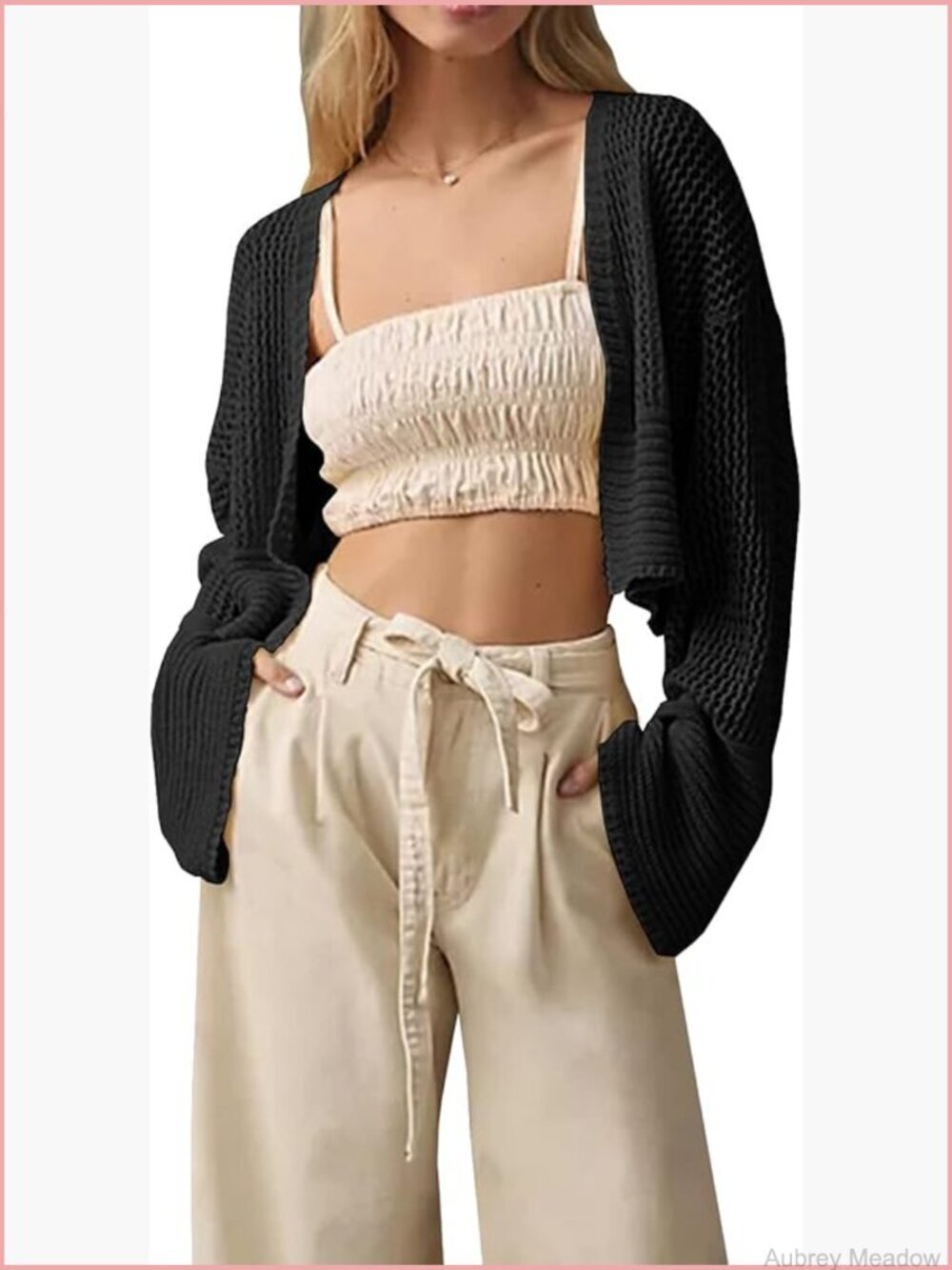 Cropped Cardigan Sweater Open Front Knit Boho Lightweight Summer Cardigan